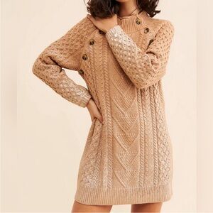 Anthropologie Tan Cable‎ Knit Sweater Dress